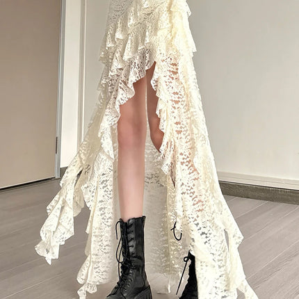 Nibber Nappe Gonne da donna Orlo irregolare Increspature multistrato Patchwork di pizzo Dolce tendenza estiva Pantaloni skinny versatili quotidiani