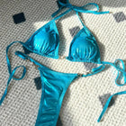 Micro Bikini Rosa Lucido da Donna, Sexy con Perle in PU, Push-Up, Perizoma, Costume da Bagno Estivo, con Lacci, per Vacanze PlatiNum