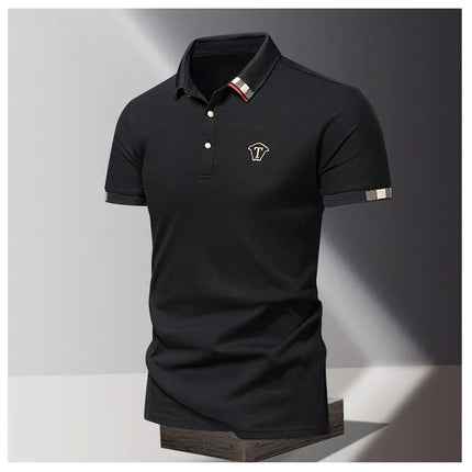 Men's New Summer 2024 Pure Cotton Short-Sleeve T-shirt Men's High-End Casual Lapel Half-Sleeve Polo Men's Top