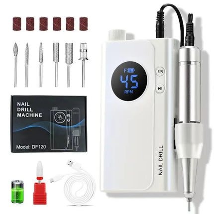 Professional Nail Drill 45000 RPM: Portable Diamond Nail Drill Kit Rechargeable 4500 MAh Battery Electric Nail File For Thick Acrylic Nails With Ceramic Nail Drill Bits Sanding Bands Nail Tech Salon&Home Use For All Festival