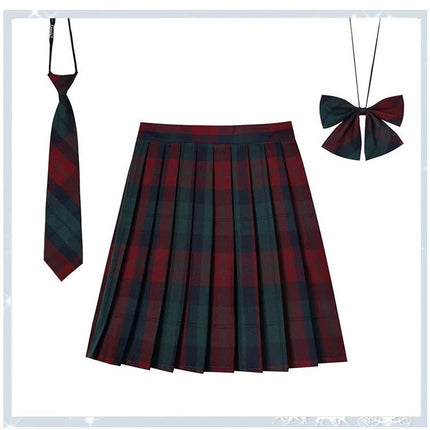 Damen Plissierter Schottenrock mit Fliege XS-5XL Harajuku Preppy Japanische Schuluniformen Mini Rock Sommer Jupe Kawaii für Mädchen
