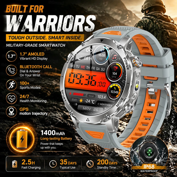 Military Grade Sapphire Smart Watch HeartRate SO2 BT5.3 Call Custom dial Smartwatch for Men Breathable Band Sports watch 1400mAh