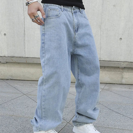 Spring Autumn Men Baggy Jeans Oversize Straight Loose Casual Denim Trousers Solid Color Streetwear Fashion Y2k Wide Leg Pants PlatiNum