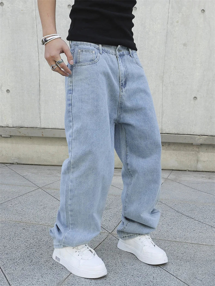 Spring Autumn Men Baggy Jeans Oversize Straight Loose Casual Denim Trousers Solid Color Streetwear Fashion Y2k Wide Leg Pants PlatiNum