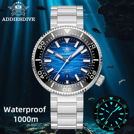 ADDIESDIVE New Men's Automatic Dive Watch Sapphire Crystal 3D Dial Ultra Bright Lume 1000m Water Resistance Men's Business Watch