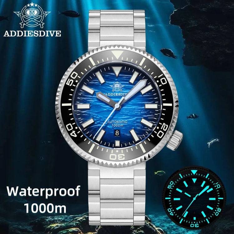 ADDIESDIVE New Men's Automatic Dive Watch Sapphire Crystal 3D Dial Ultra Bright Lume 1000m Water Resistance Men's Business Watch