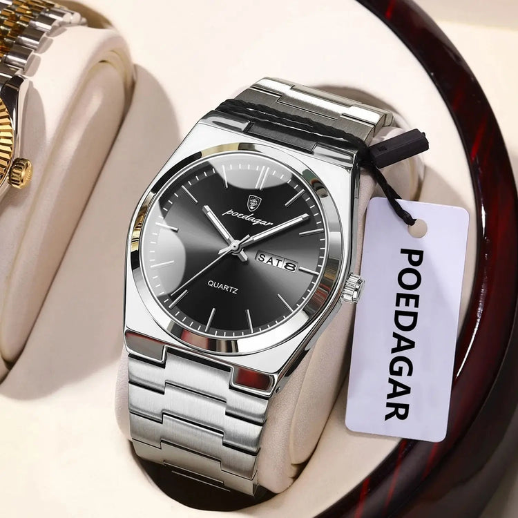 POEDAGAR Orologio da polso al quarzo da uomo di lusso Impermeabile luminoso Data Settimana Orologio da uomo Orologi da uomo d'affari in acciaio inossidabile platinumshop