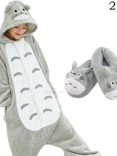 Onesie Totoro Animal Cartoon pour hommes et femmes, pantoufles de pyjama pour filles garçons,  drôle, olympiques d'hive ensemble