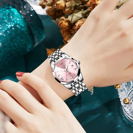 LIGE Elegante Orologio da Polso da Donna Ultrasottile in Stile Nordico Semplice con Movimento al Quarzo, Bracciale in Acciaio Inossidabile alla Moda platinumshop