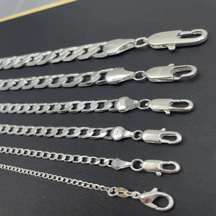 Men's 925 Sterling Silver Necklace 2/4/6/8/10/12MM 40-75cm Face Chain Necklace Lobster Clasp Men Women Engagement Jewelry Gifts PlatiNum