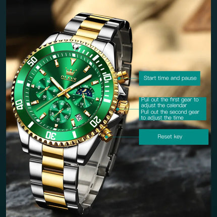 OLEVS Orologi da uomo Orologio di lusso delle migliori marche da uomo Cronografo originale impermeabile in acciaio inossidabile Fasi lunari Data Quadrante Rota platinumshop