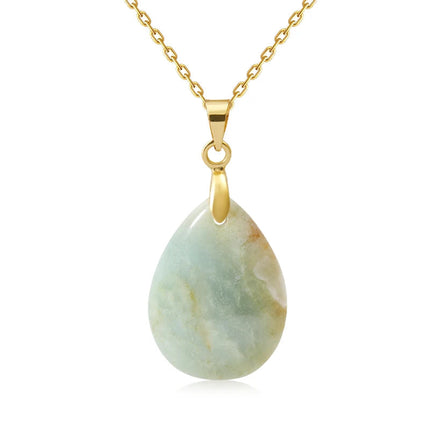 New Fashion Natural Stone Crystal Pendant Teardrop Simple Pendant Necklace Earrings Making Jewelry With Chain collar PlatiNum