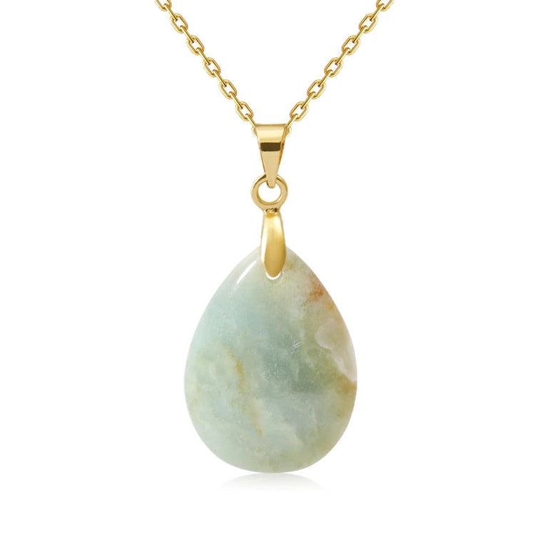 New Fashion Natural Stone Crystal Pendant Teardrop Simple Pendant Necklace Earrings Making Jewelry With Chain collar PlatiNum