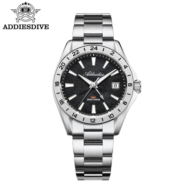 ADDIESDIVE Men's Luxury Swiss Ronda GMT Watch 38mm Stainless Steel 200M Waterproof Sapphire Crystal BGW9 Luminous Watches AD2548