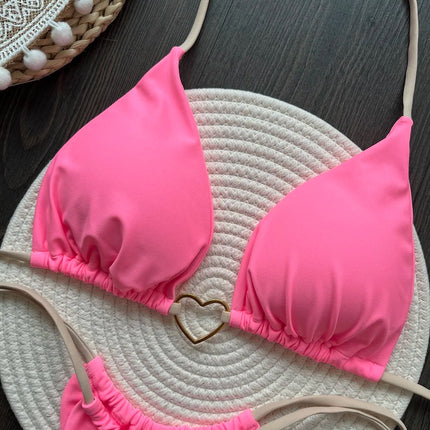 Costume da bagno bikini sexy da donna a tinta unita, due pezzi, rosso platinumshop