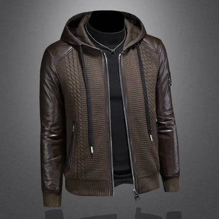 Winter Jackets Mens Duck Down Jacket Men 2025 Autumn Men's Knitted Spliced Leather Jacket Hooded Down Jacket Coat Kurtka Zimowa