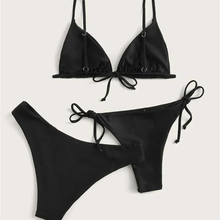 Bikini nero Costume da bagno estremo Triangolo Costumi da bagno sexy String 3 pezzi Bikini Set Costume da bagno donna Beach Tangas Biquinis Feminino platinumshop