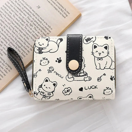 2026Cute Cat Wallets for Women Card Holder Small Purses with Zip Coin Pocket High Quality Square Hand Bags PlatiNum