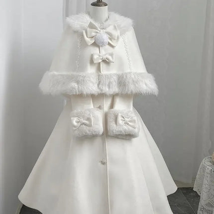 Velvet Bunny Japanese Heiress Woolen Coat+bow Cape Set, Niche, Sweet and Cute Two-piece Set for Women