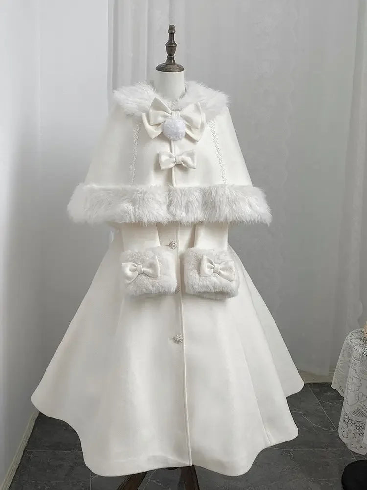 Velvet Bunny Japanese Heiress Woolen Coat+bow Cape Set, Niche, Sweet and Cute Two-piece Set for Women