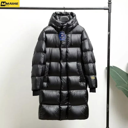 -30 ℃ Cold-proof Long Down Jacket Men's Light Luxury Black Gold Lightweight 95% Goose Down Jacket Unisex Winter Warm Hooded Coat PlatiNum