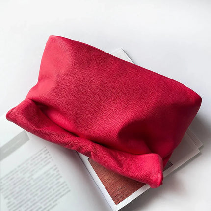 Personality roll-edge leather bag  lazy casual leather soft bag  Phone Women High Quality holding red large bag luxury designer PlatiNum