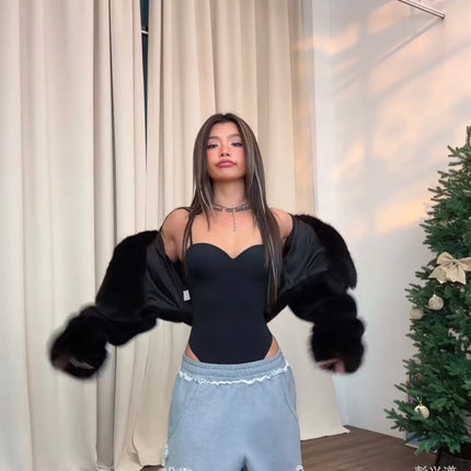 Faux Fox Fur Coats Women Fur Jackets Short Solid Hooded Long Sleeves Open Stitch Thick Warm Fur Loose Casual 2025 Autumn Winter