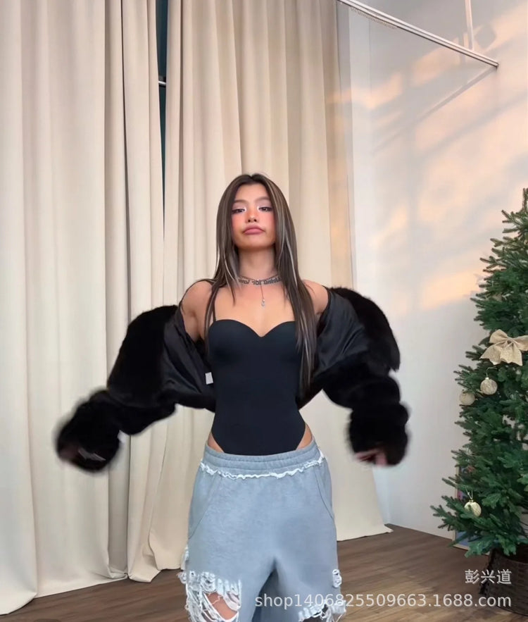 Faux Fox Fur Coats Women Fur Jackets Short Solid Hooded Long Sleeves Open Stitch Thick Warm Fur Loose Casual 2025 Autumn Winter
