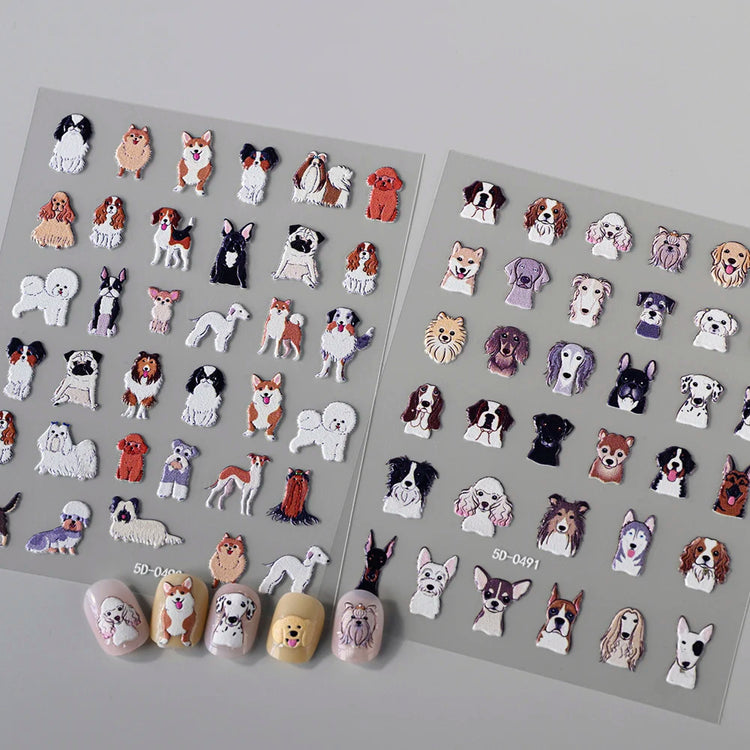 1Pcs 5D Lovely Dog/Cat Nail Art Stickers Cartoon Puppy Kitten Pet Animal Adhesive Nail Decals Y2K Manicure Decorations Sliders &