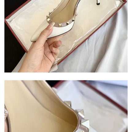 scarpe da donna di marca di lusso Sandali da donna Rivetti estivi Tacchi alti Lato vuoto Scarpe da donna da ballo in pelle moda femminile da donna