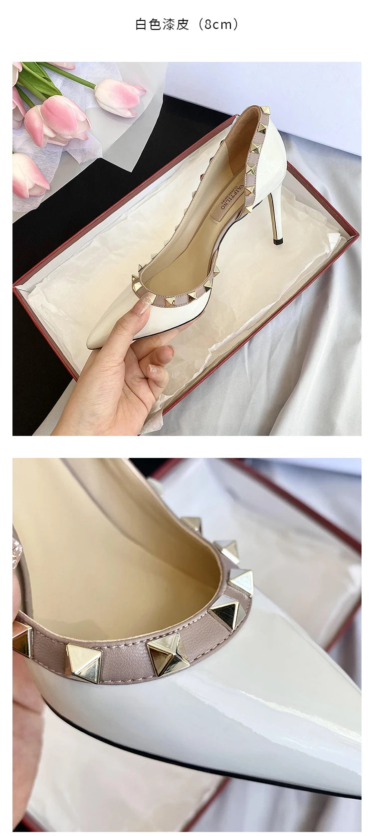 scarpe da donna di marca di lusso Sandali da donna Rivetti estivi Tacchi alti Lato vuoto Scarpe da donna da ballo in pelle moda femminile da donna