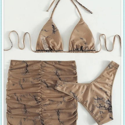 3 pezzi perizoma Bikini con gonna marmo texture costume da bagno donna costume da bagno Set costumi da bagno femminili abbigliamento da spiaggia nuoto estate platinumshop