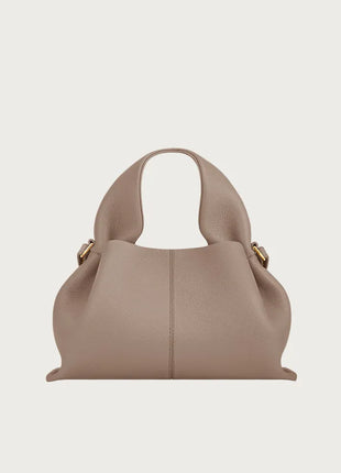 Mini borsa a mano in pelle martellata, manico con fibbia e chiusura metallica, tracolla rimovibile per uso quotidiano