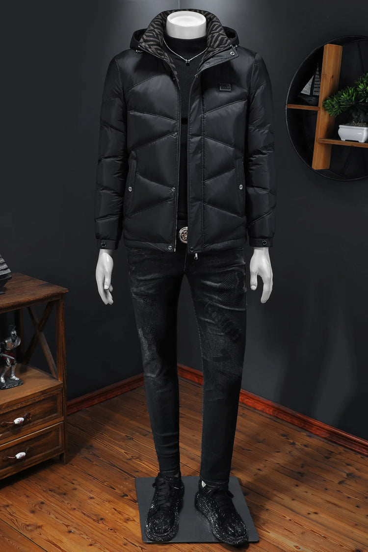 2025 Autumn And Winter Men's 90% White Duck Down Black Hooded Down Jacket Kurtka Zimowa Duck Down Jacket Mens Clothing