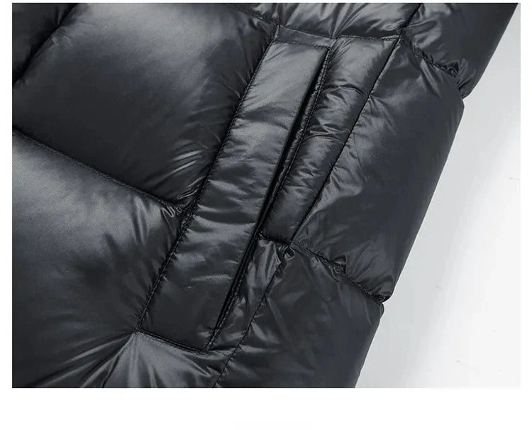 -30 ℃ Cold-proof Long Down Jacket Men's Light Luxury Black Gold Lightweight 95% Goose Down Jacket Unisex Winter Warm Hooded Coat PlatiNum