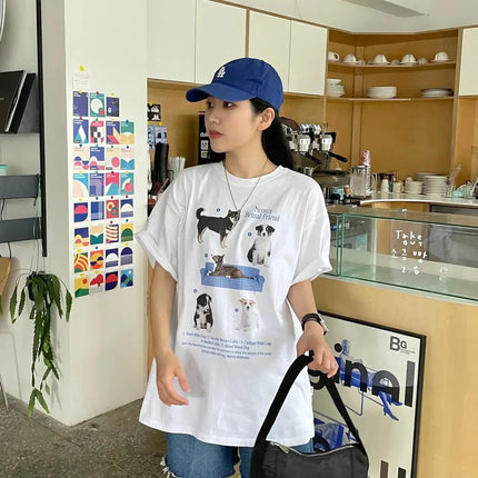1102Dog Kawaii Graphic Shirt Ulzzang Fashion Unisex Harajuku Streetwear Grunge Y2k Aesthetic Oversized Women's T-shirts