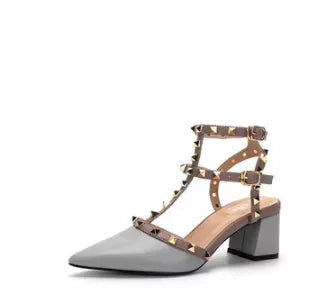 Scarpe singole con borchie in pelle verniciata da donna 2 fibbie décolleté lucide con cinturino a T 5.5cm punta a punta fatta a mano sandali taglie forti larghi 48