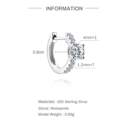 CANNER 1PC 6/7/8/9mm Moissanite 925 Sterling Silver Hoop Earrings Women Round Circle Piercing Earings Personalized Fine Jewelry PlatiNum