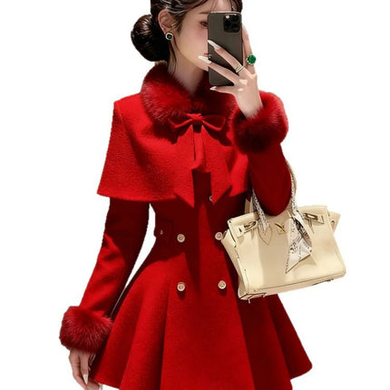 Elegant Mini Dress with Belt Cowl Neck Coat Fragrance Style Lightweight Autumn Fashion New Arrival for Women
