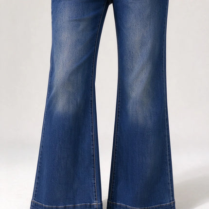 Women's Low Rise Wide Leg Jeans with Gothic Back Embroidery, Y2K Style Vintage Wash Blue Denim, Casual Pants for Urban and Evening Outfits,Fx-5444