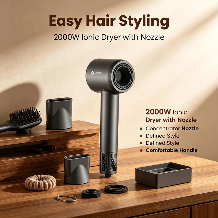 High Speed Hair Dryer 1600W Brushless Blow Dryer 110000RPM Low Noise 57dB Negative Ion Cold Shot Compact Styling Tool With Concentrator Nozzle For Home Salon