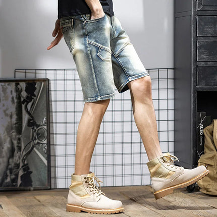 Pantaloncini di jeans da uomo estivi Retro moto cotone elastico moda jeans corti al ginocchio cerniera Hip Hop Rock Streetwear