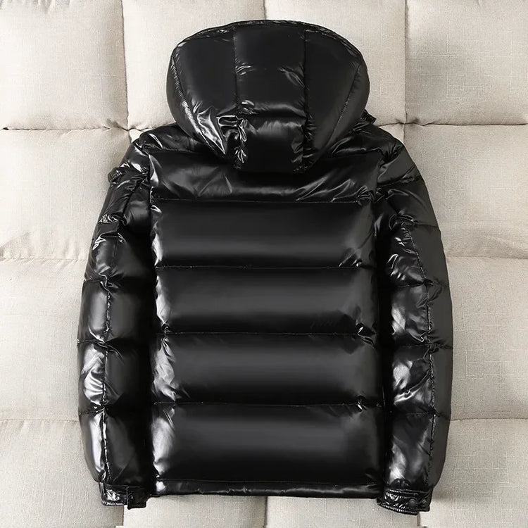 New Winter Bright Down Men Fashion Casual Parkas Coat Thick Warm Glossy White Duck Zipper Male Shiny Hooded Youth Women Jacket