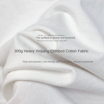 Beige 300g Heavyweight Cotton Short Sleeved T-shirt Summer Round Neck Loose and Base Shirt for Men Women Basic Tee PlatiNum