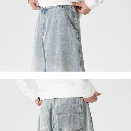 Pantaloni a gamba larga in denim Pantaloni casual alla moda da uomo Pantaloni larghi a lanterna Hip Hop Jeans streetwear Pantaloni elastici in vita maschile oversize