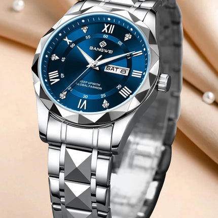 BANGWEI Orologio da donna Orologio di moda classico elegante di lussoBusiness Casual Data Orologi da donna al quarzo luminoso impermeabile in acciaio inossidabile platinumshop