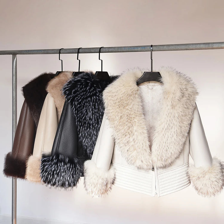 ZADORIN Luxury Winter Faux Raccoon Fur Coat Woman Short Faux Sheepskin Leather Jacket Warm Fur Lined Elegant Woman Clothes Tops