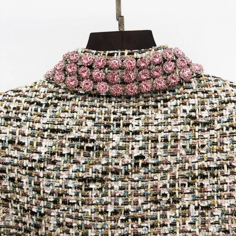 2025 Hot Sale Elegant Female Pink Shiny Diamonds Tweed Jackets Single Breasted Chic Tops Work Lady Slim Fit Coat Casual Blazers