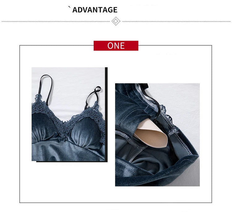 TOP Casual Velluto Abbigliamento per la casa 4 pezzi Set da notte Intimo Lingerie Pigiama da donna Completo a maniche lunghe in pizzo Velluto Homewear Pigiama set