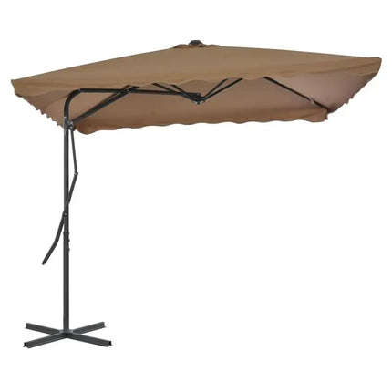 Ombrellone da esterno color tortora 250x250 cm, palo in acciaio, anti-UV, girevole a 360° ° con base incrociata robusta, facile da montare